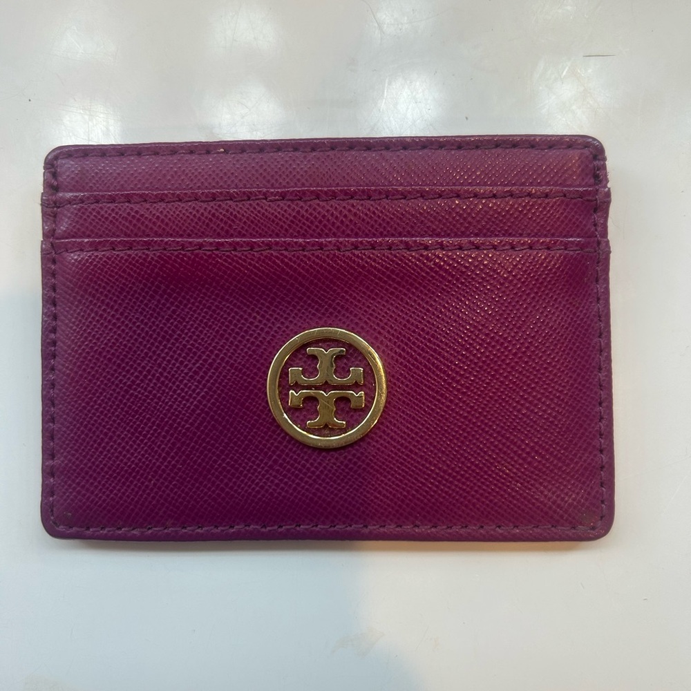 Tory Burch Magenta Card Holder with Gold Logo